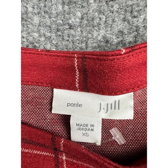 J. Jill Ponte Dress Women's XS Red Windowpane Short Sleeve Button Pockets Shift - Picture 2 of 7
